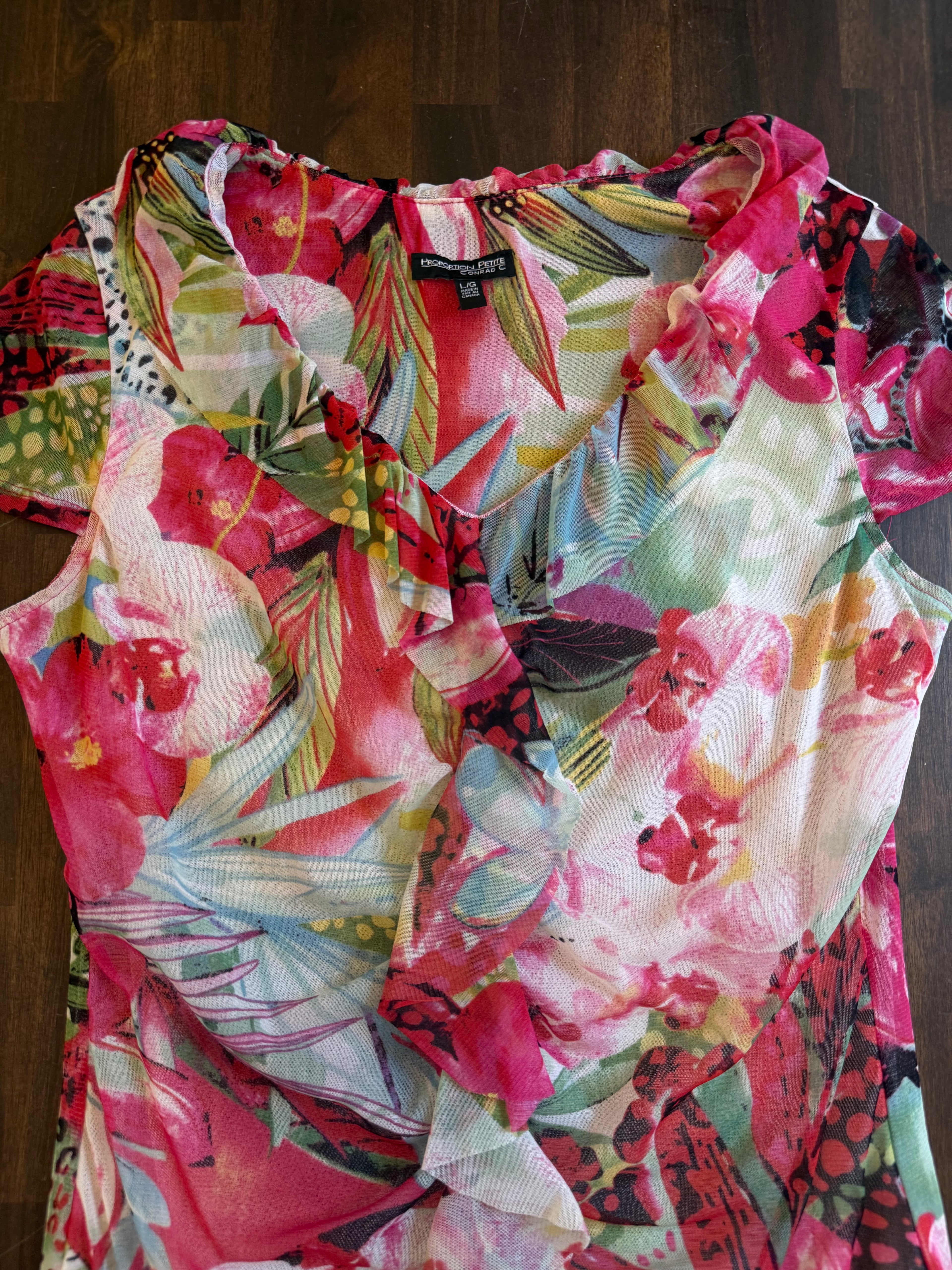 Floral Leopard Sheer Top - Large