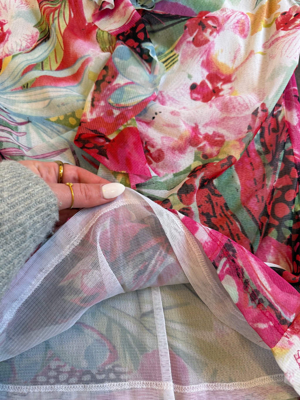 Floral Leopard Sheer Top - Large