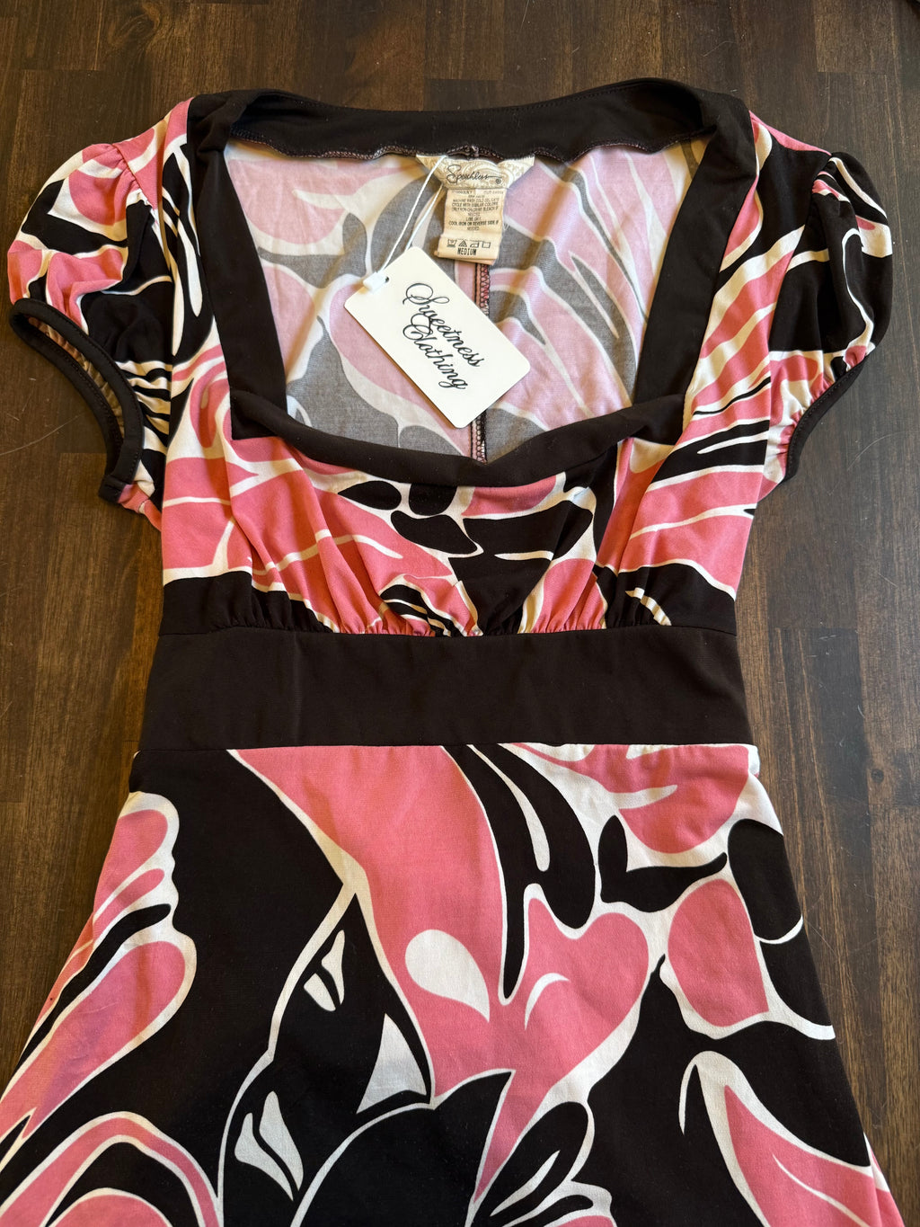 Pink and Brown Babydoll Tie Top - Medium