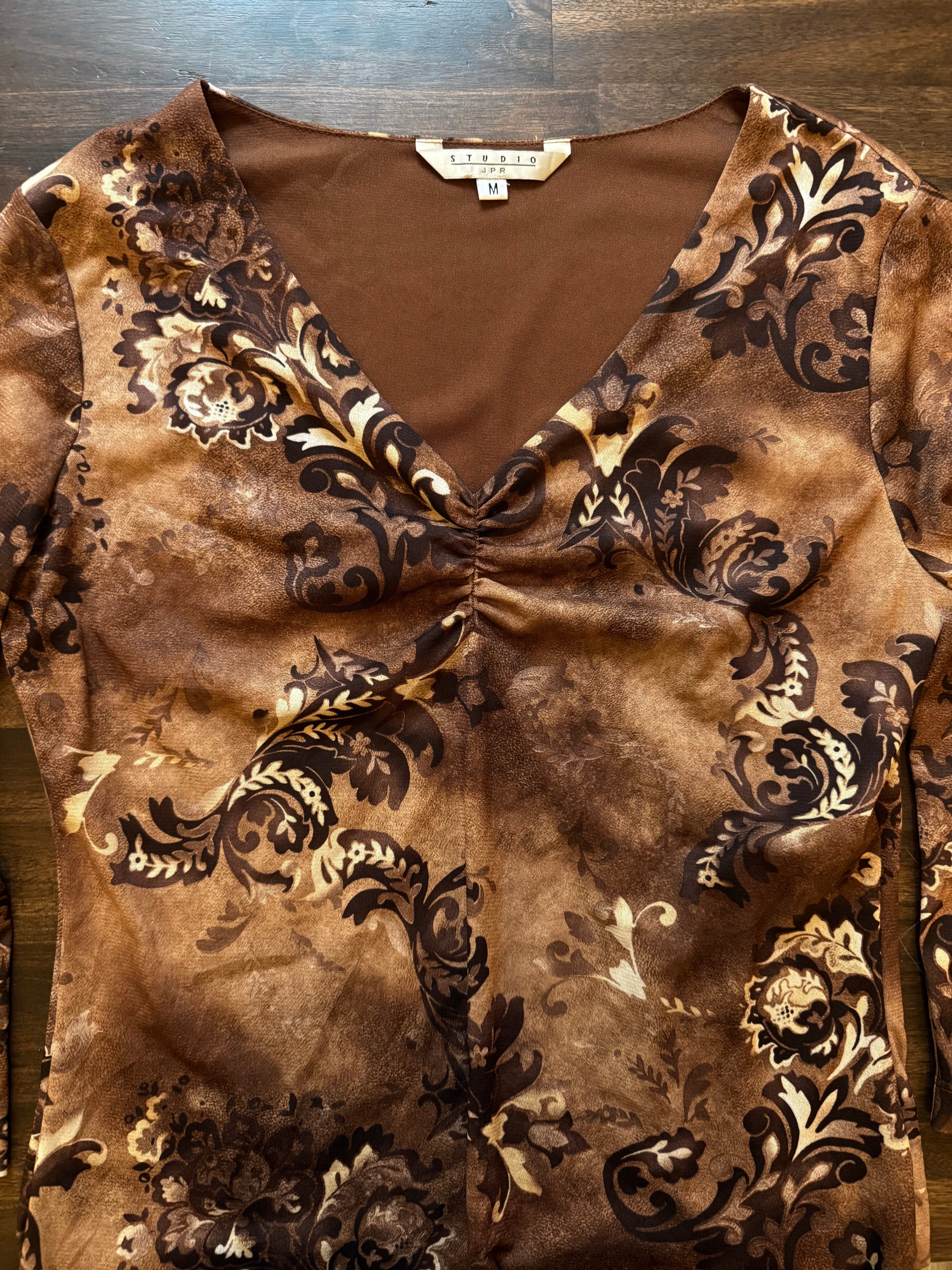 Brown Quarter Sleeve Paisley Top - Medium
