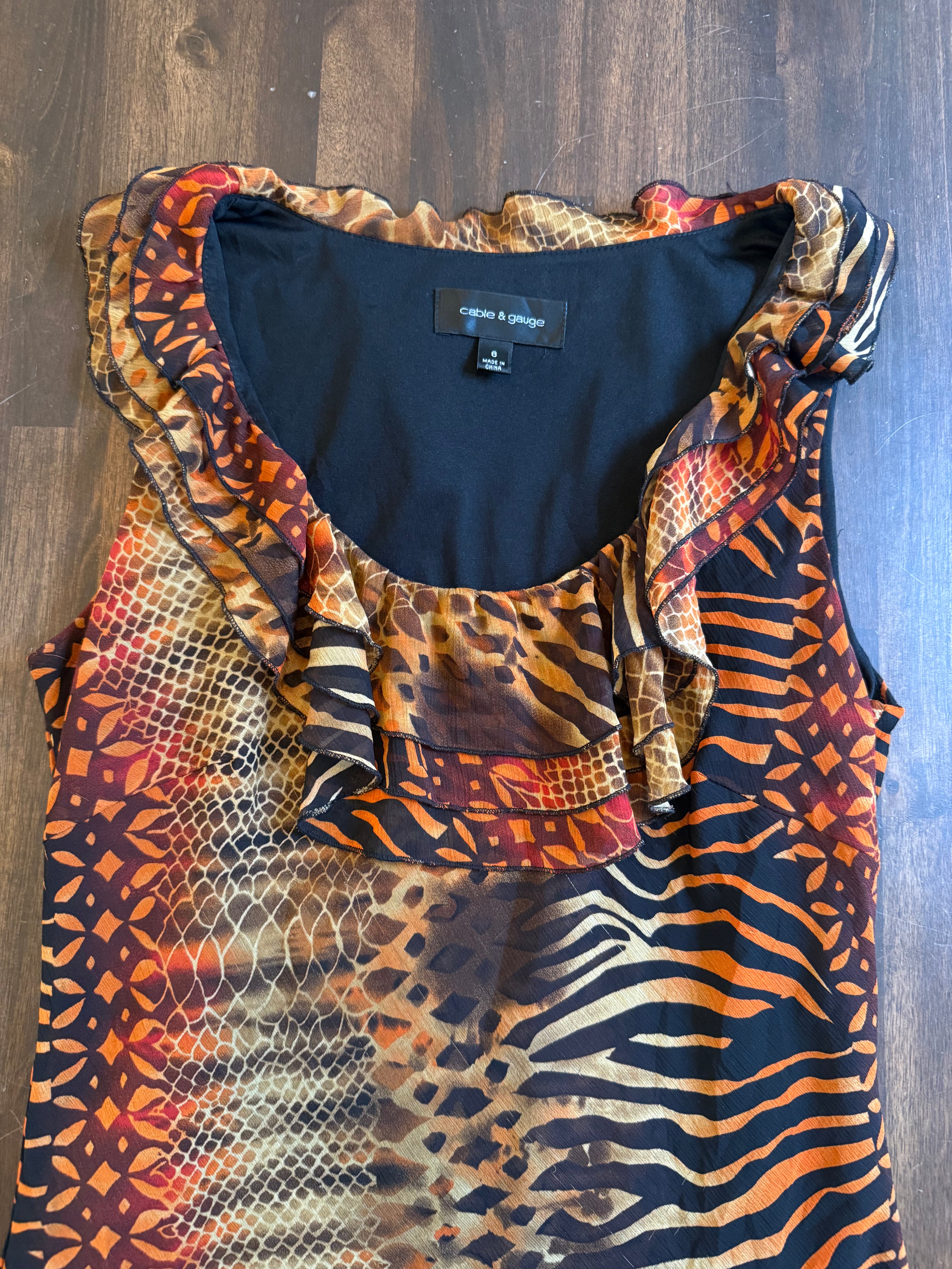 Ruffle Orange Zebra Tank - S/M