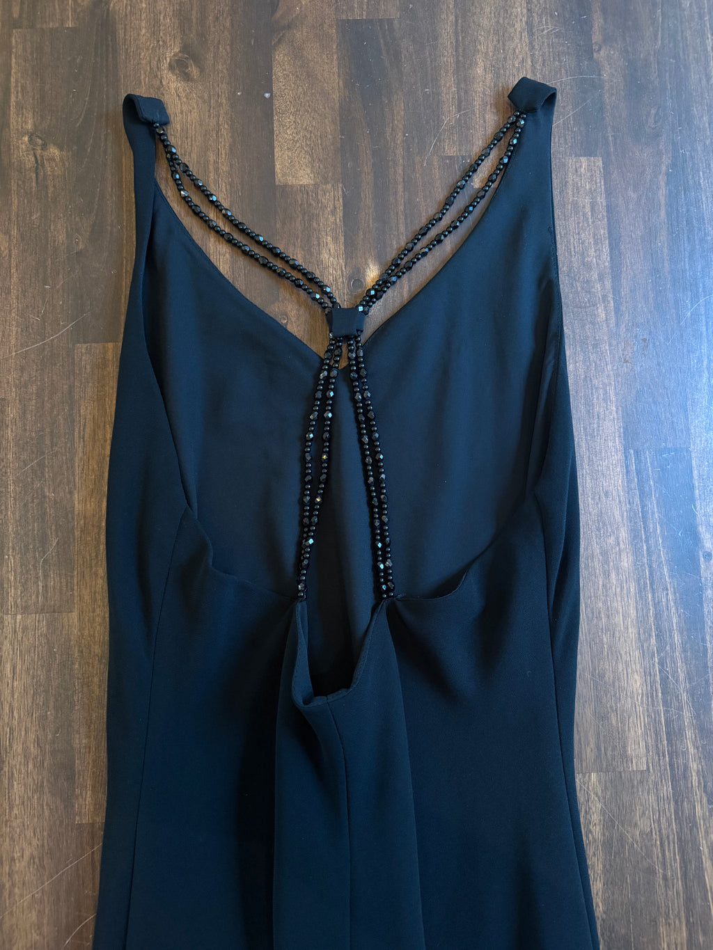 Black Beaded Strap Midi Ruffle Trim Dress - Small