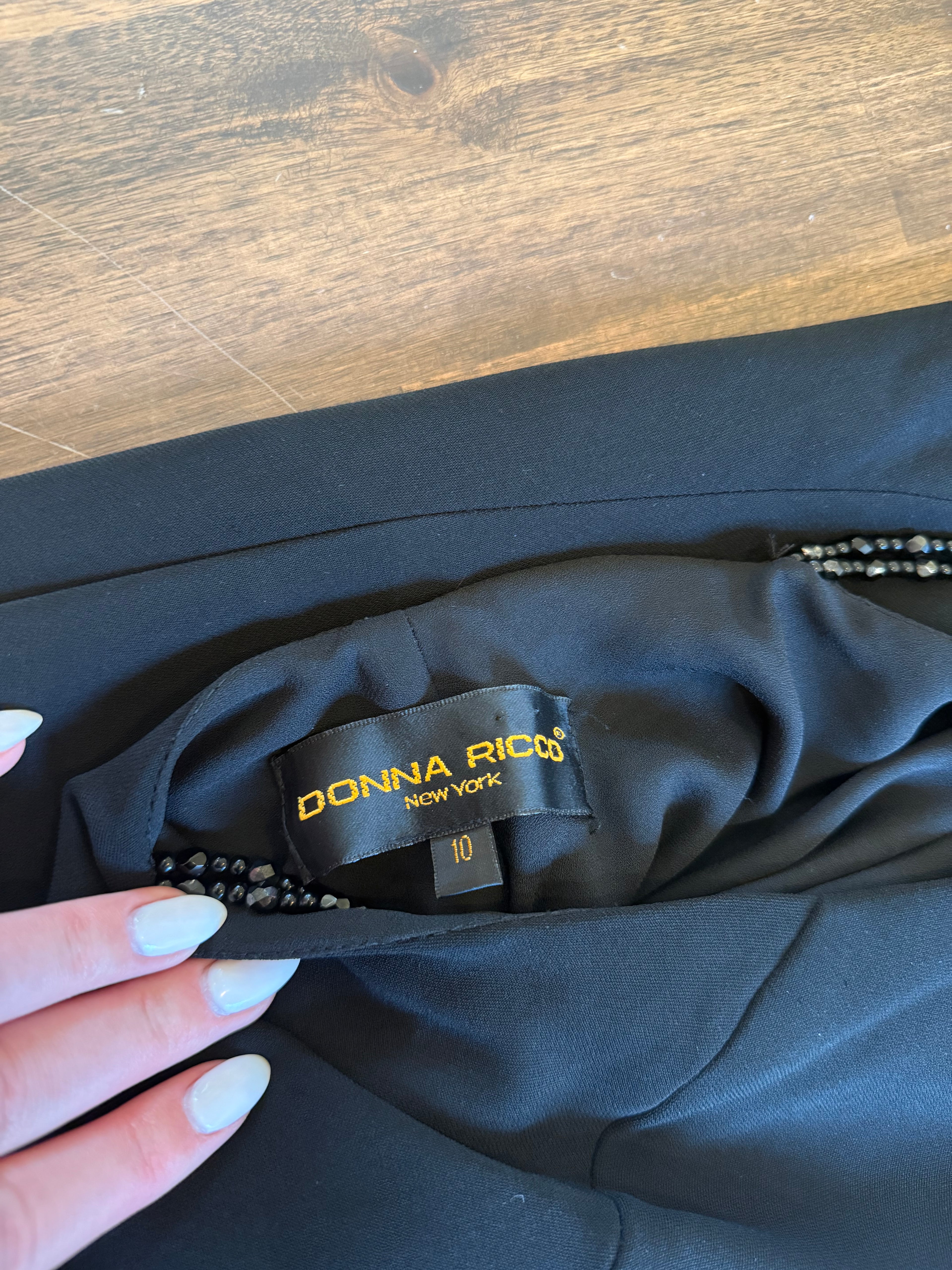 Black Beaded Strap Midi Ruffle Trim Dress - Small