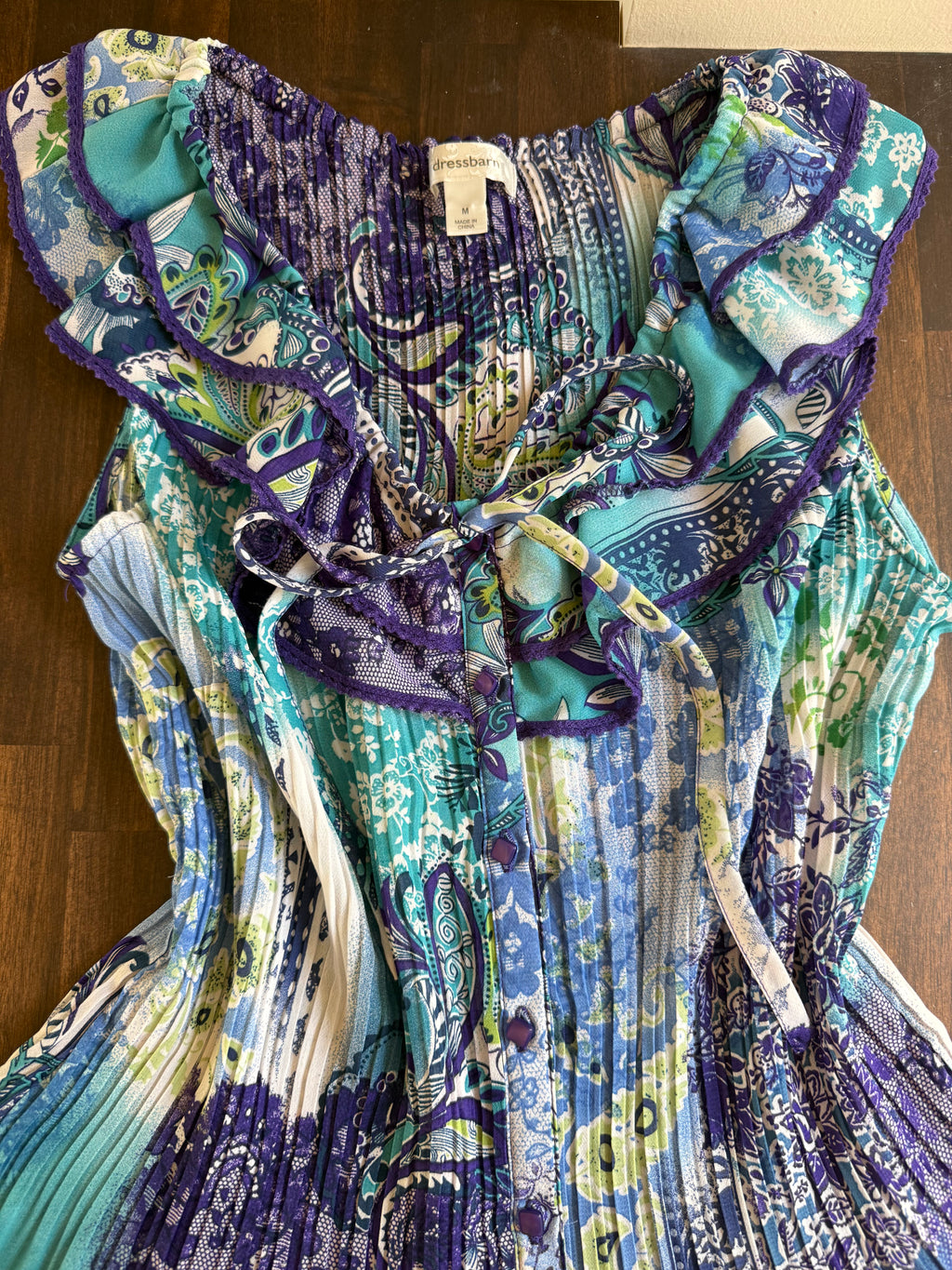 Blue and Purple Floral Plisse Top - Medium