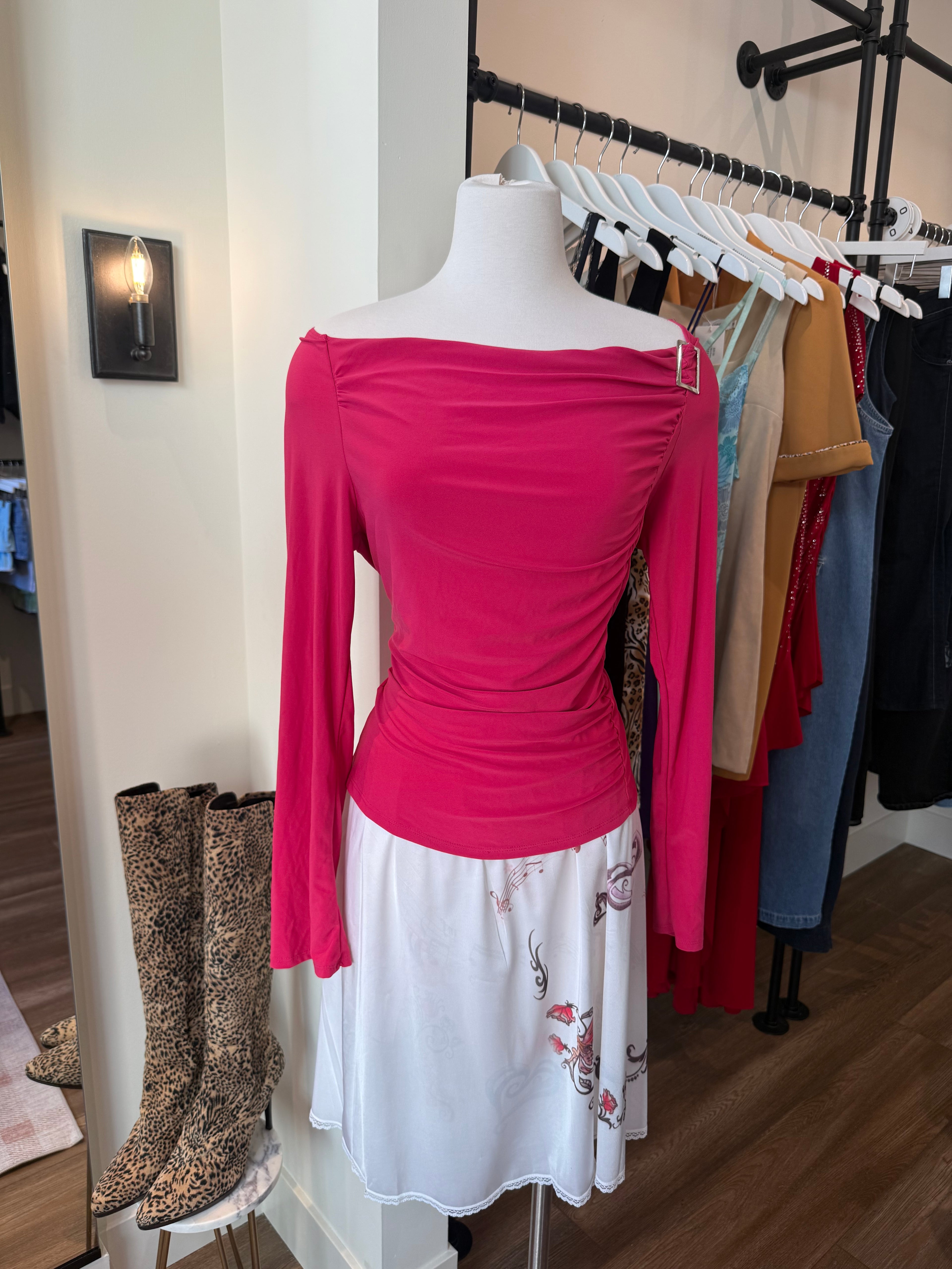 Pink Off the Shoulder Ruched Top - Large