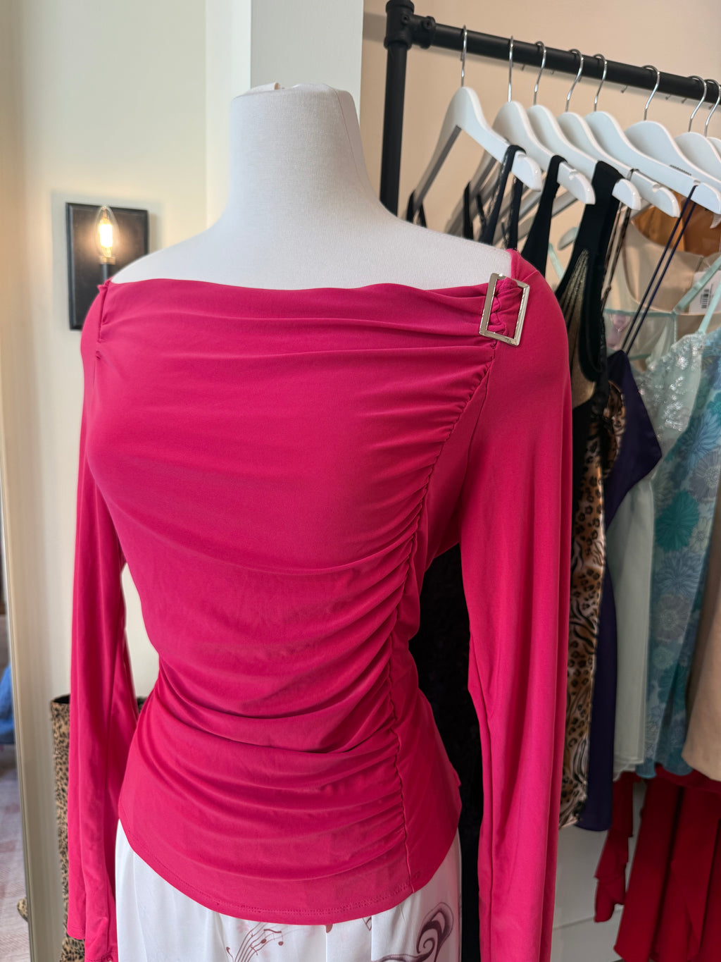 Pink Off the Shoulder Ruched Top - Large