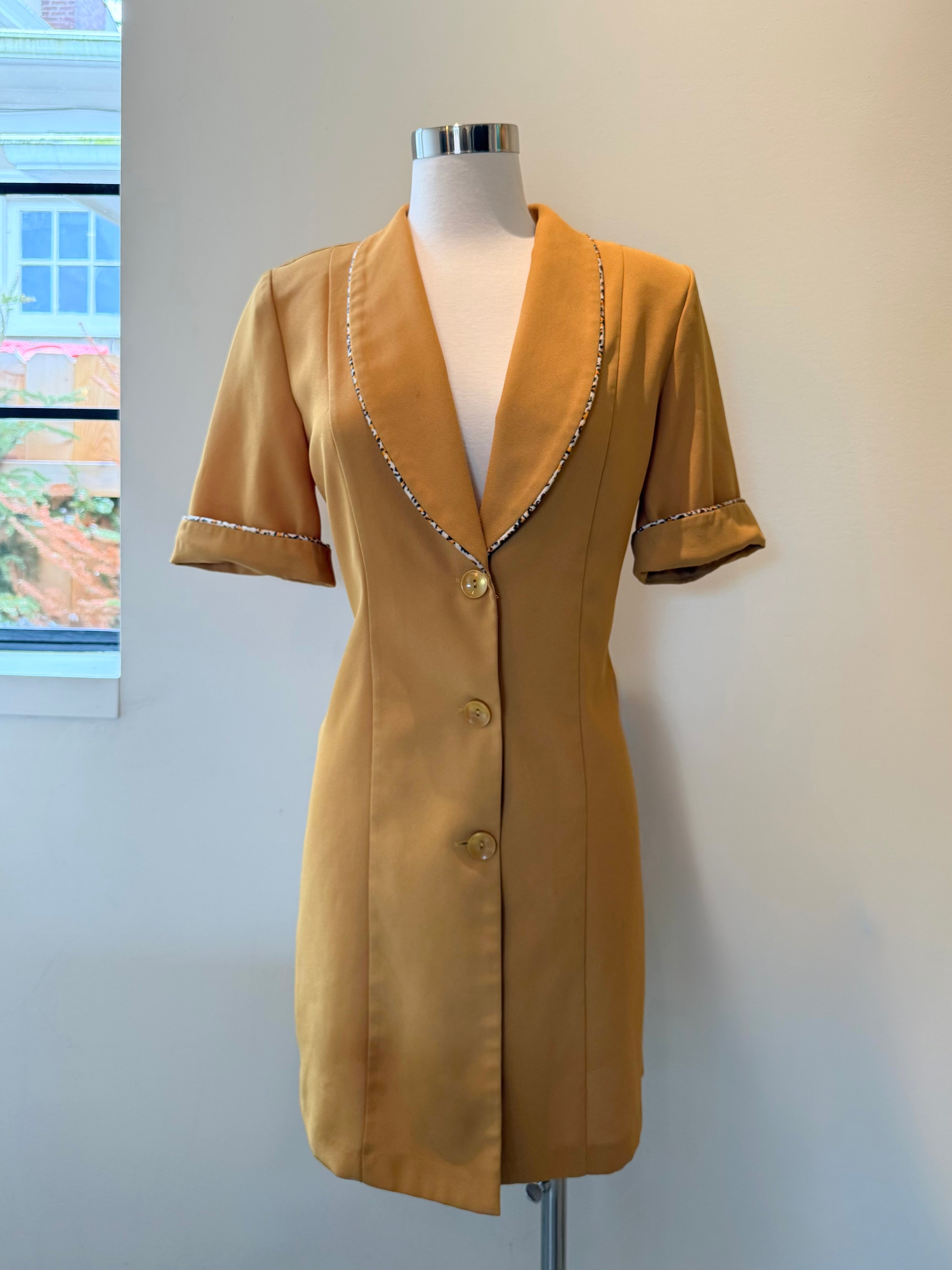 Yellow Leopard Trim Blazer Dress - Medium