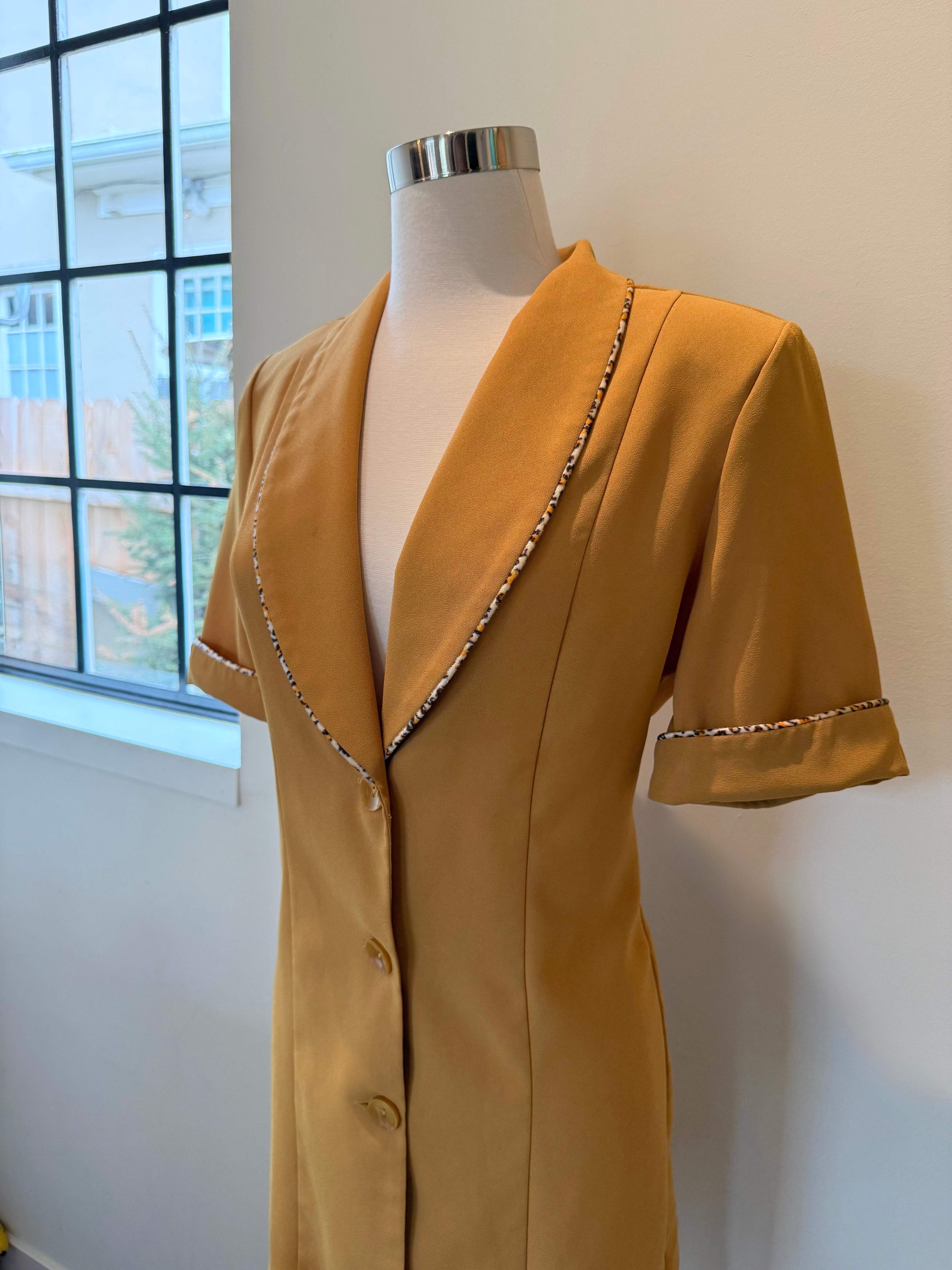Yellow Leopard Trim Blazer Dress - Medium