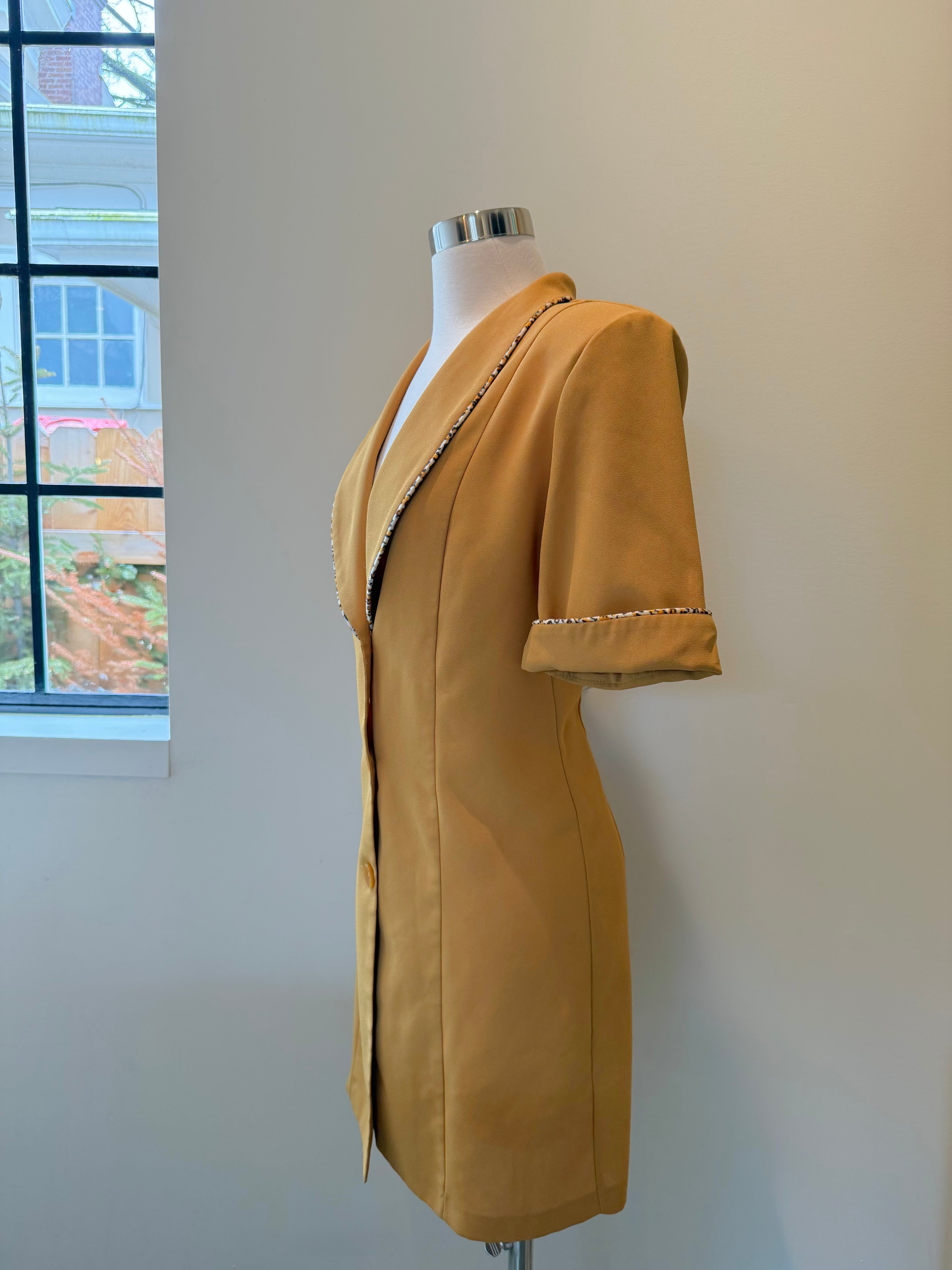Yellow Leopard Trim Blazer Dress - Medium