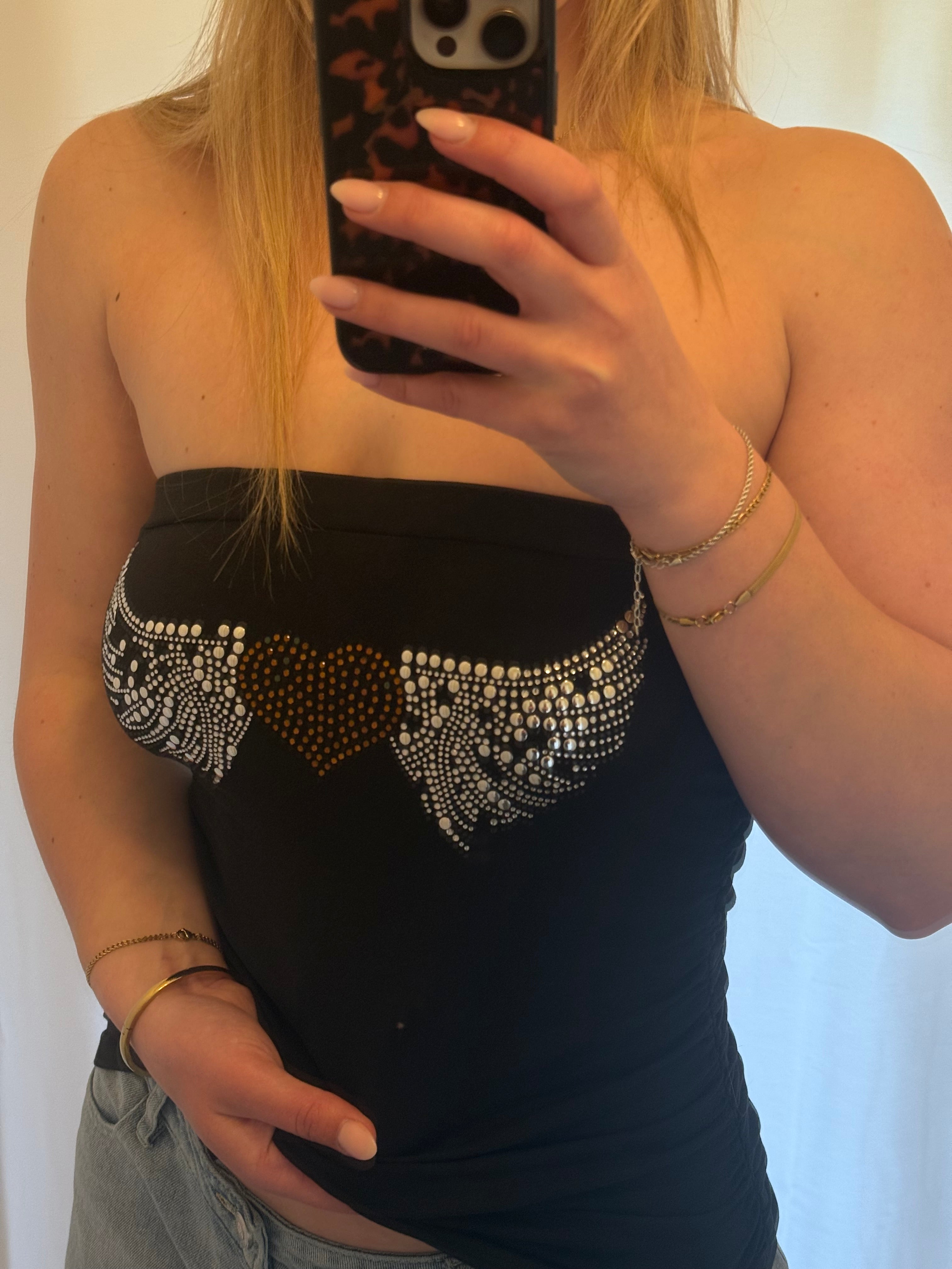Rhinestone Angel Heart Tube Top - Large