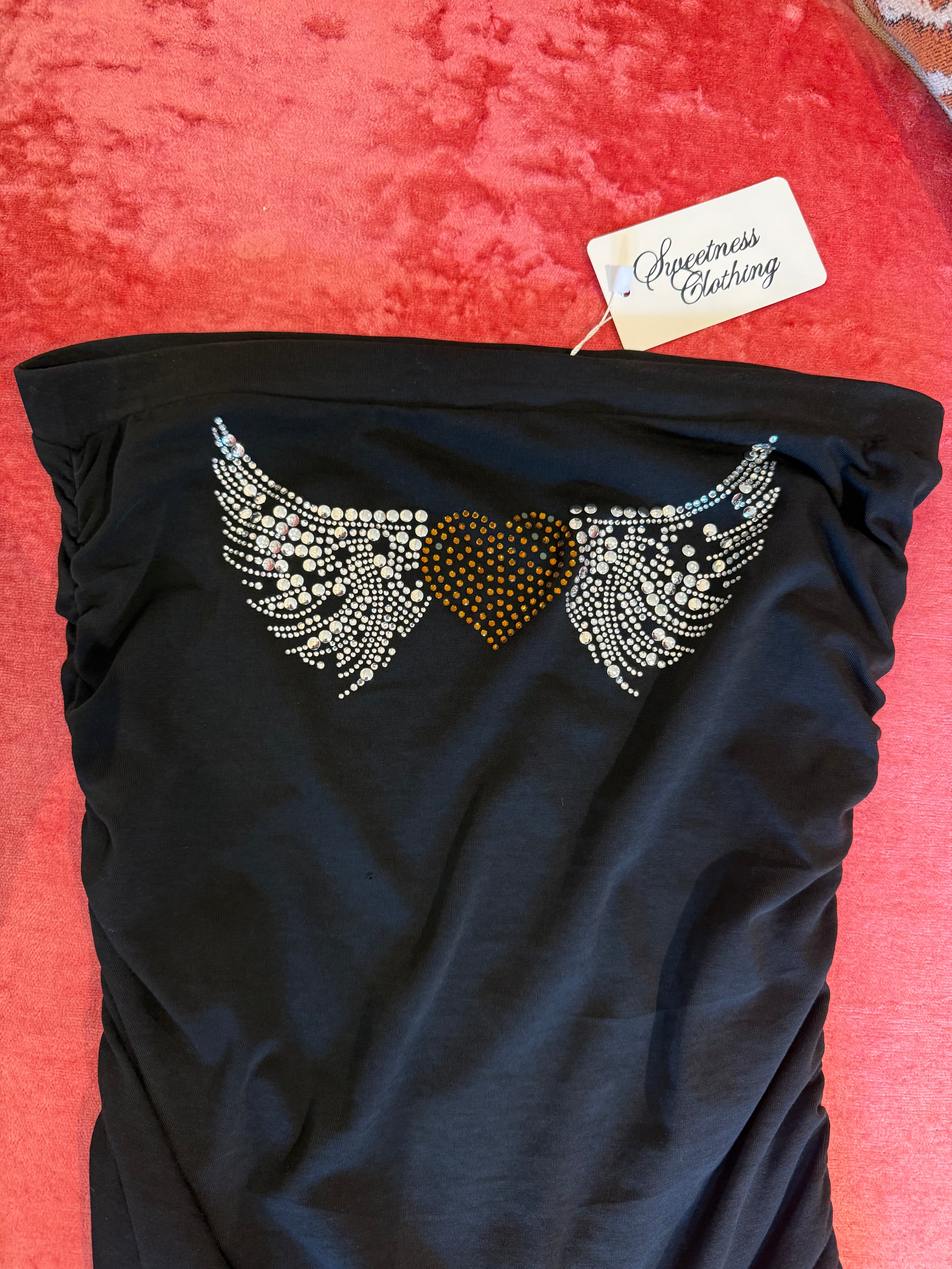 Rhinestone Angel Heart Tube Top - Large