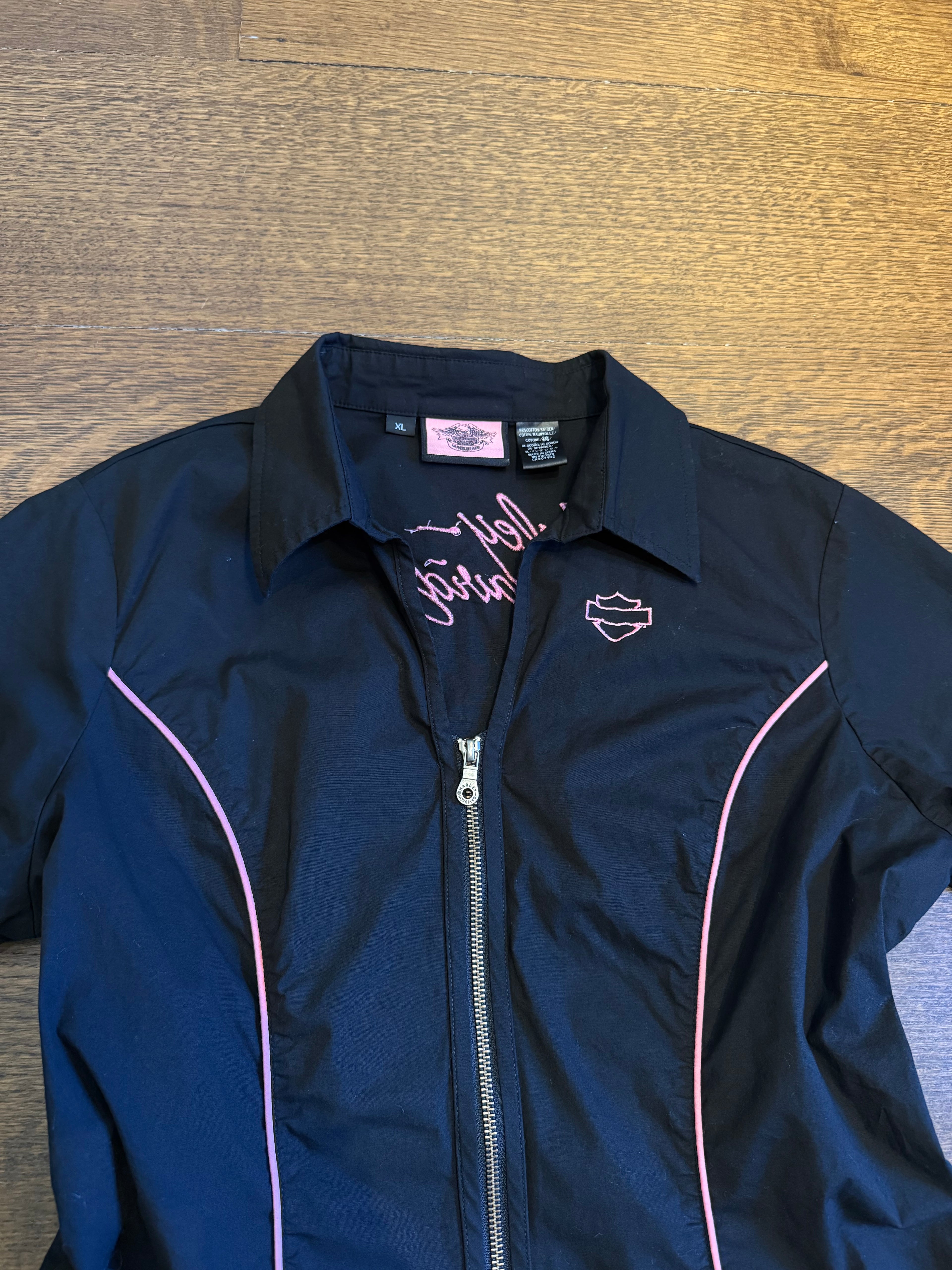 Harley Black & Pink Zip Up Top - XL
