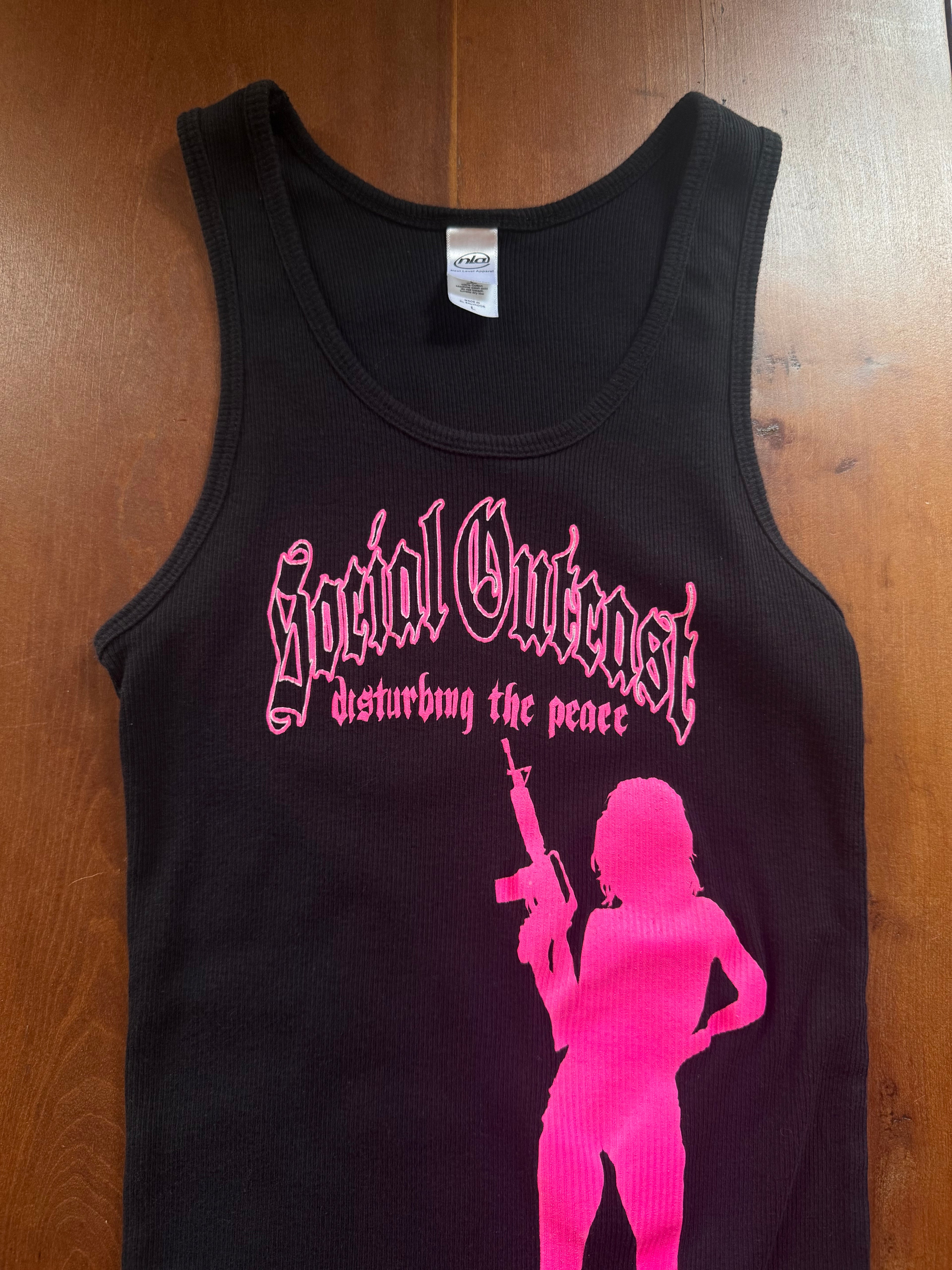 "Social Outcast" Black & Pink Tank - Large