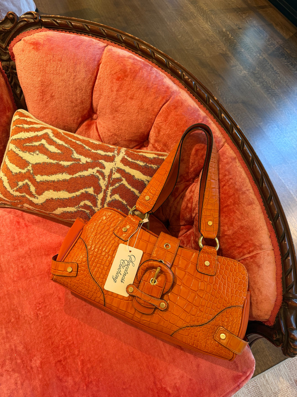 Wilsons Leather Orange Croc Shoulder Bag