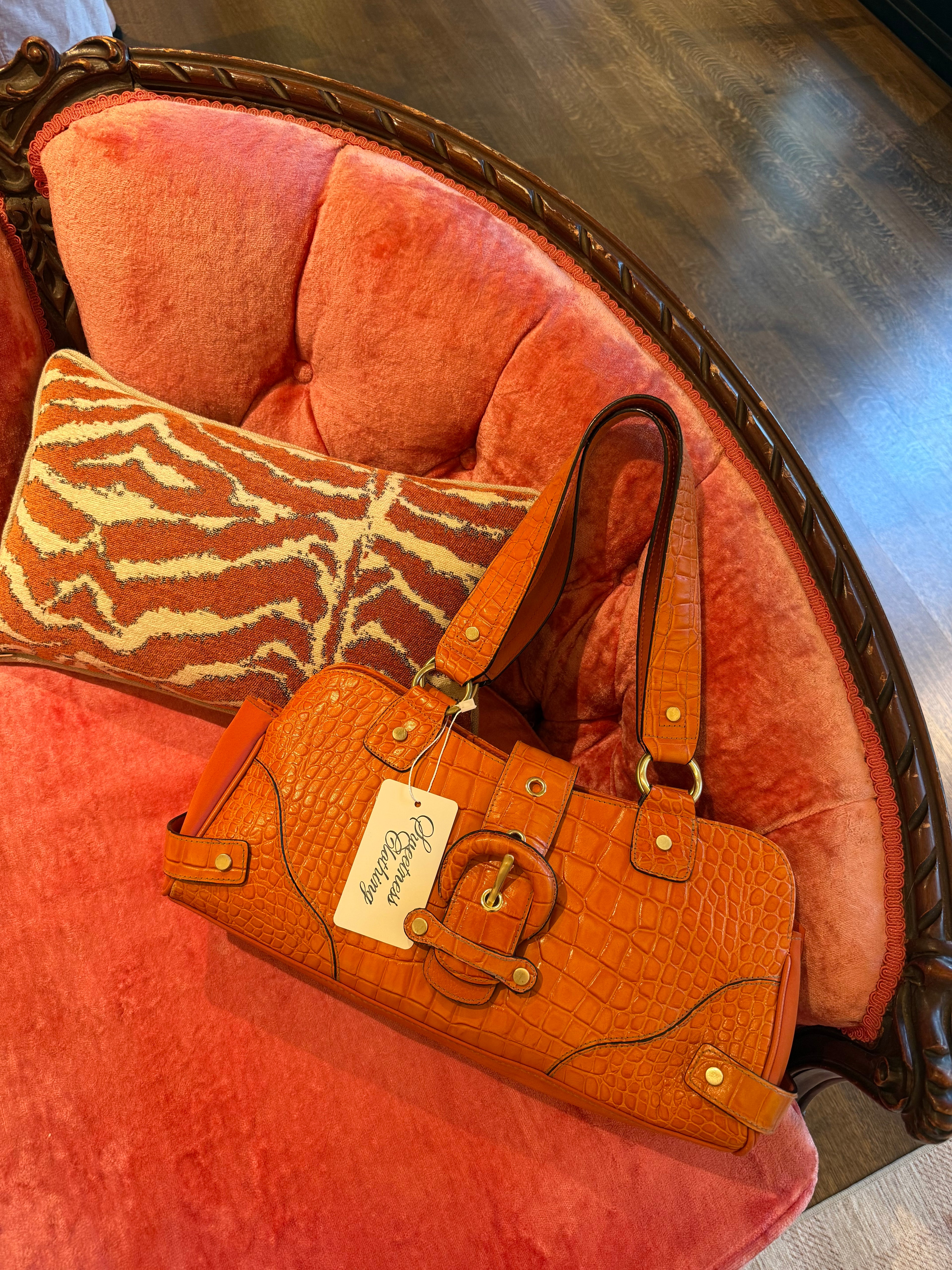 Wilsons Leather Orange Croc Shoulder Bag