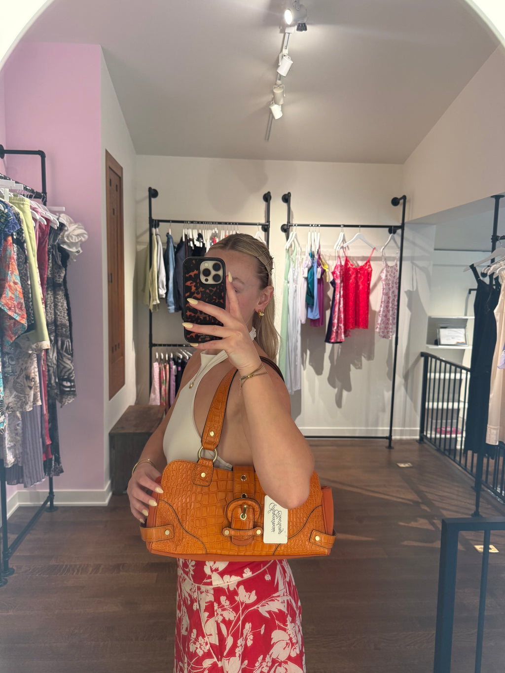 Wilsons Leather Orange Croc Shoulder Bag