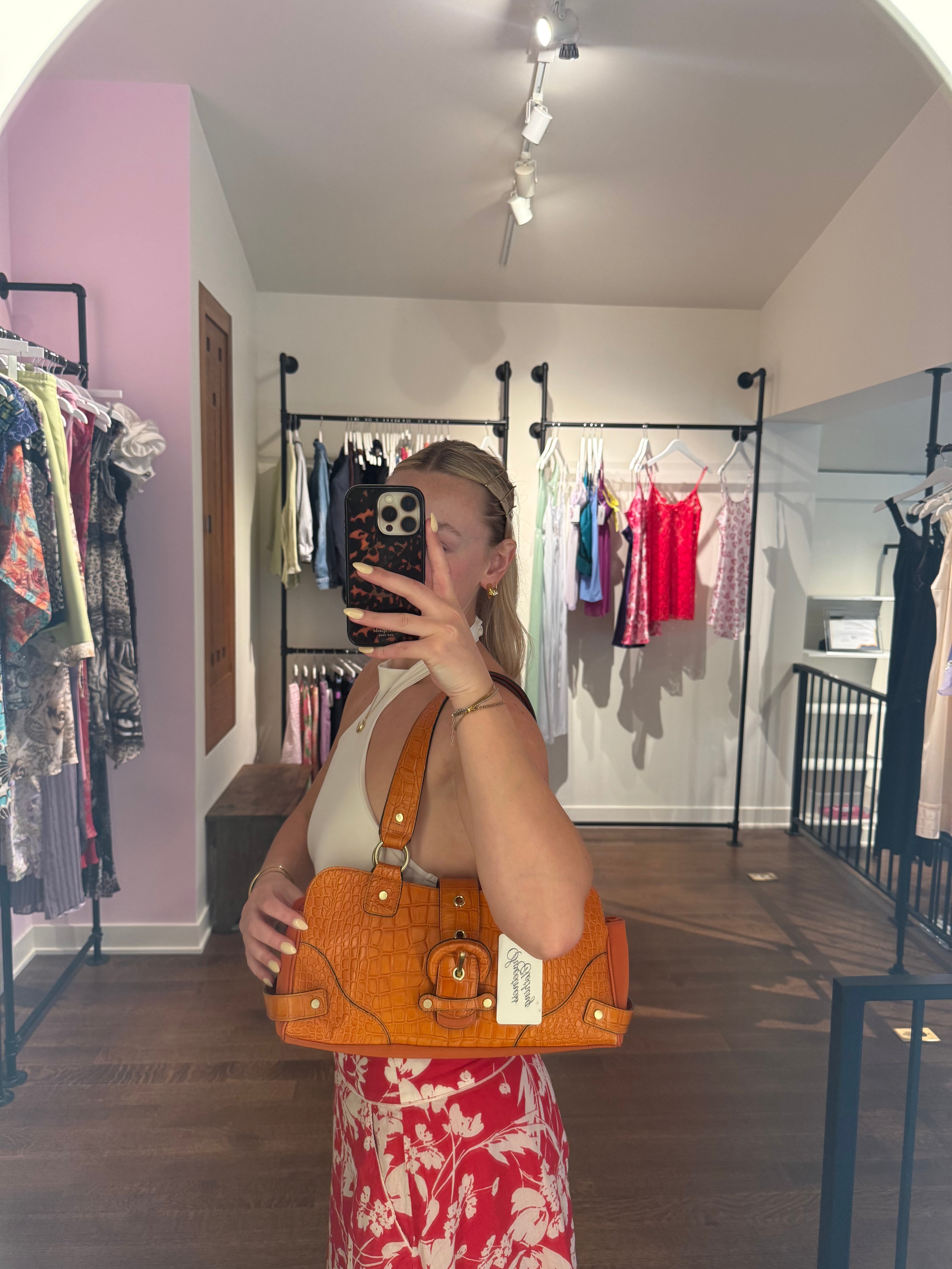 Wilsons Leather Orange Croc Shoulder Bag