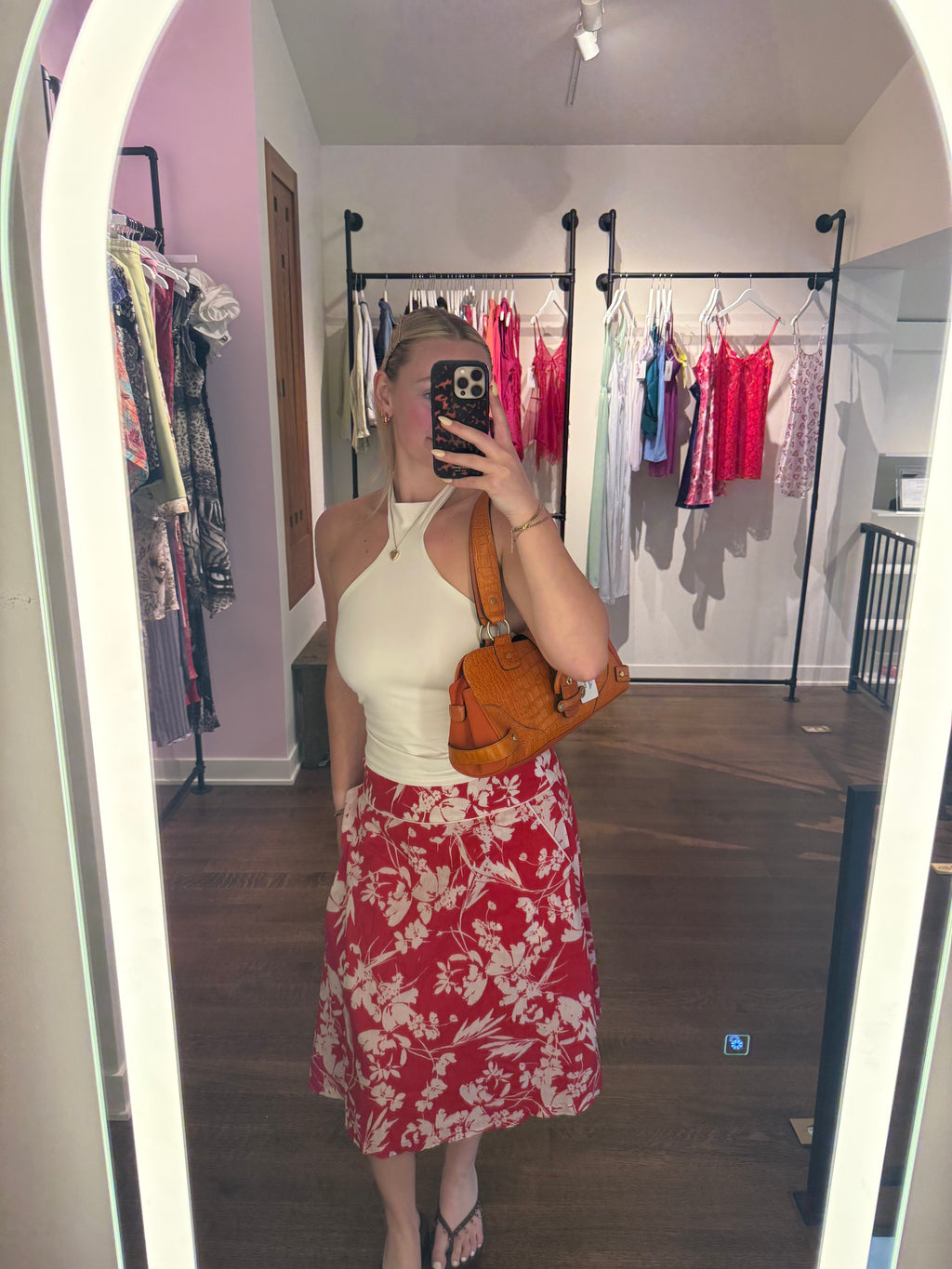Wilsons Leather Orange Croc Shoulder Bag