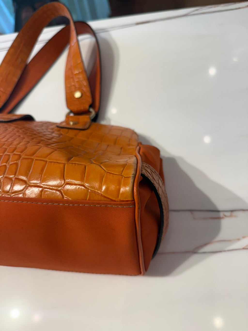Wilsons Leather Orange Croc Shoulder Bag
