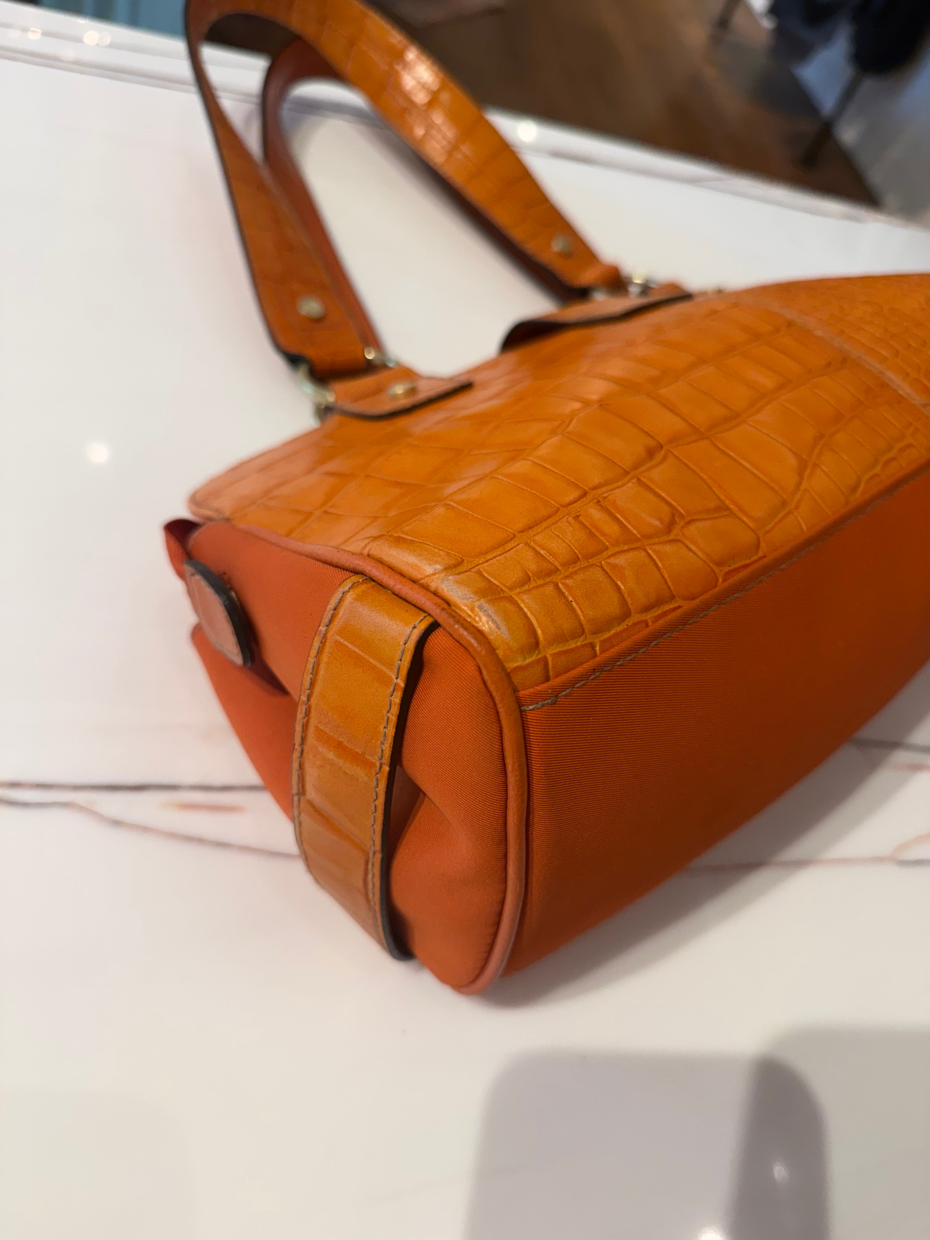 Wilsons Leather Orange Croc Shoulder Bag