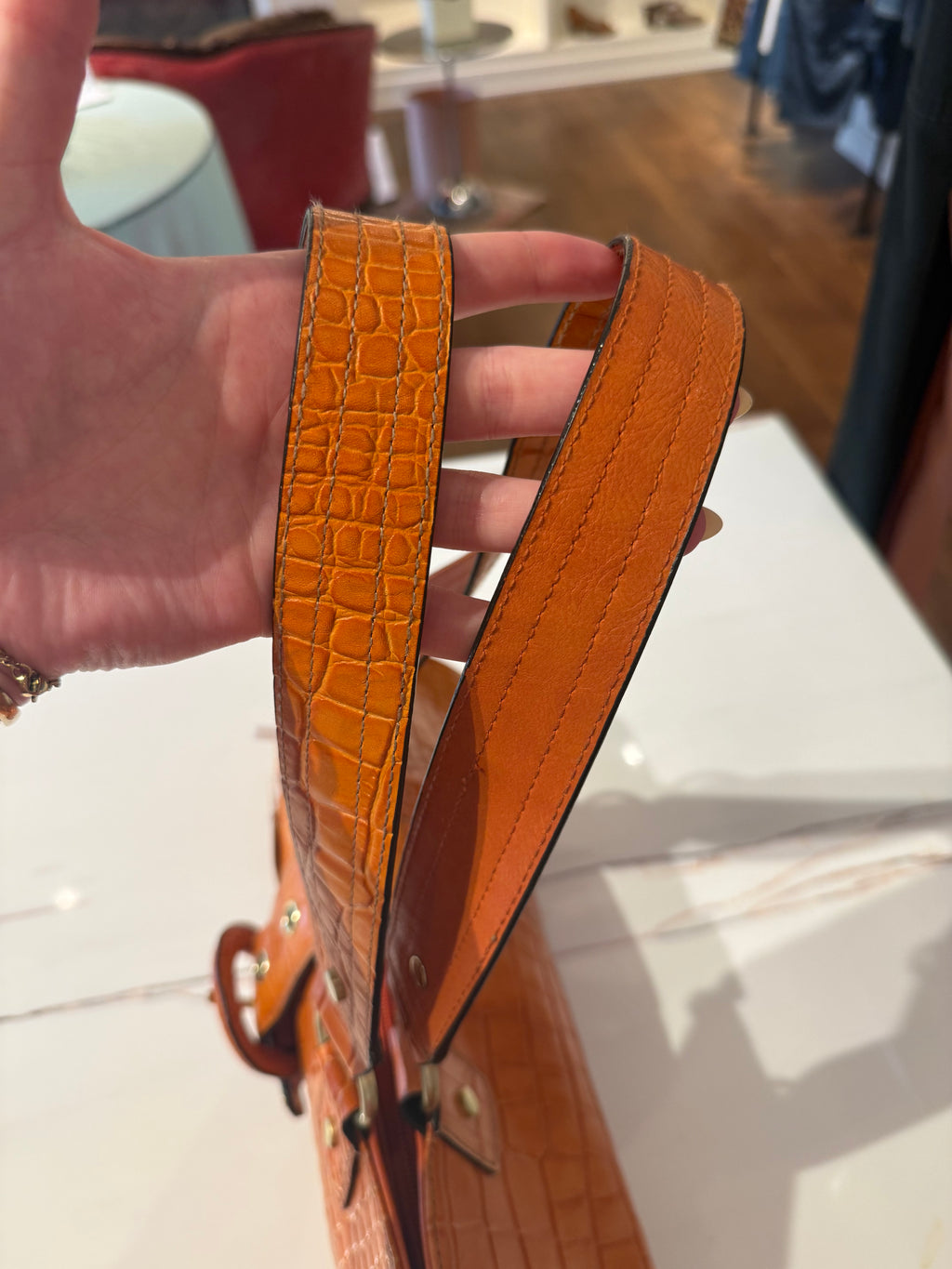 Wilsons Leather Orange Croc Shoulder Bag
