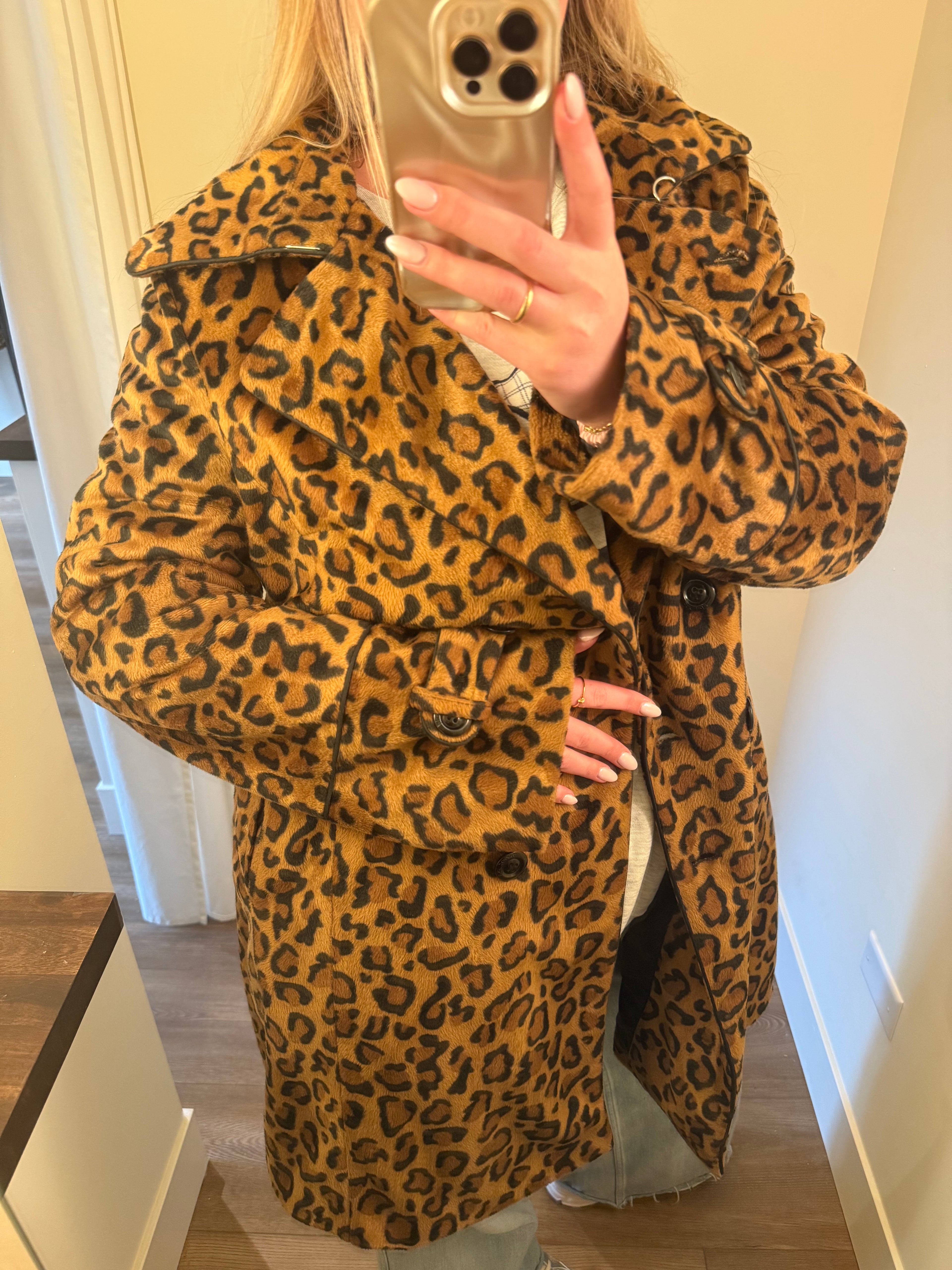 Betsey Johnson Leopard Trench Coat - XL