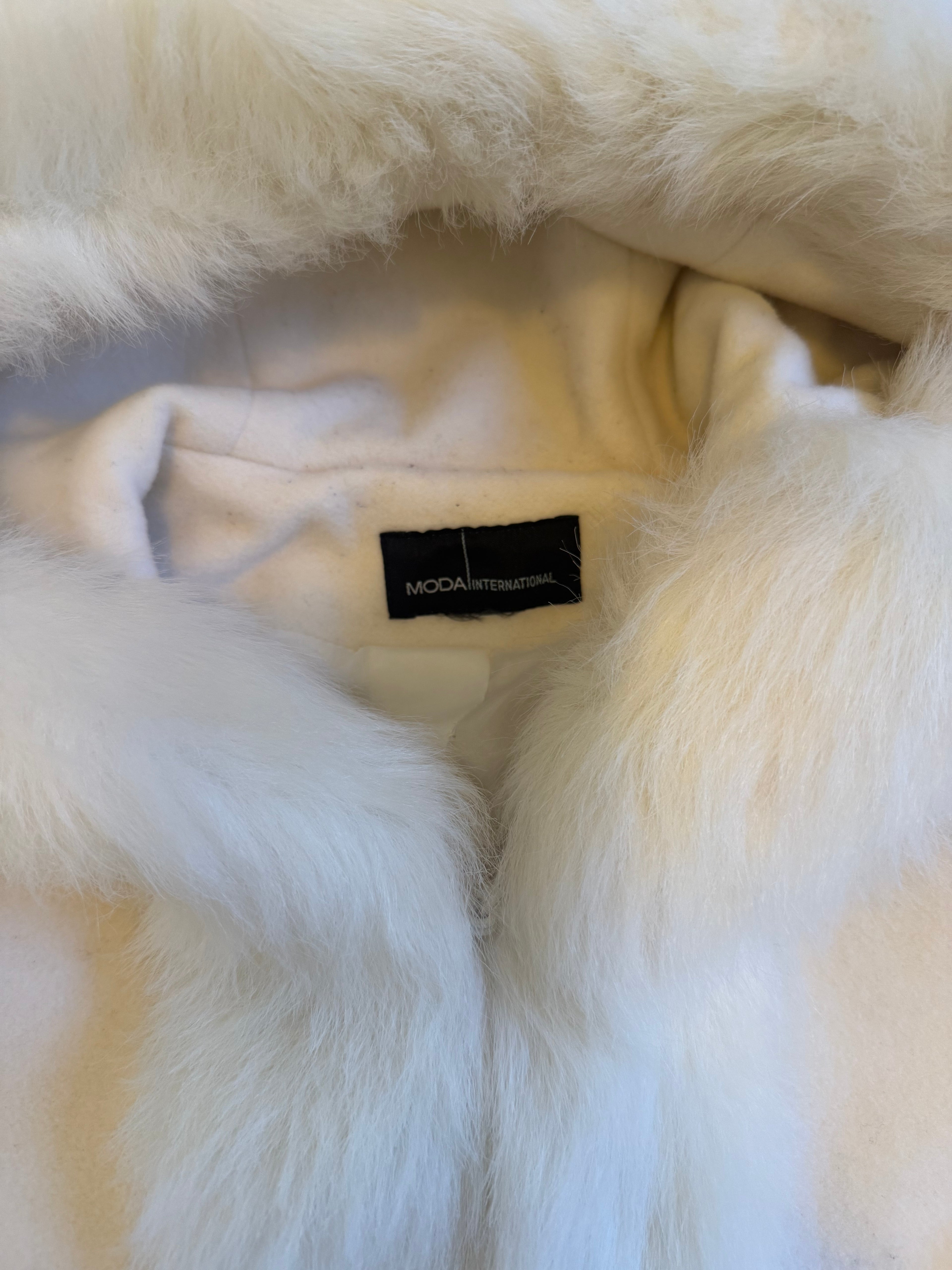 White Fur Trim Hooded Coat - Medium