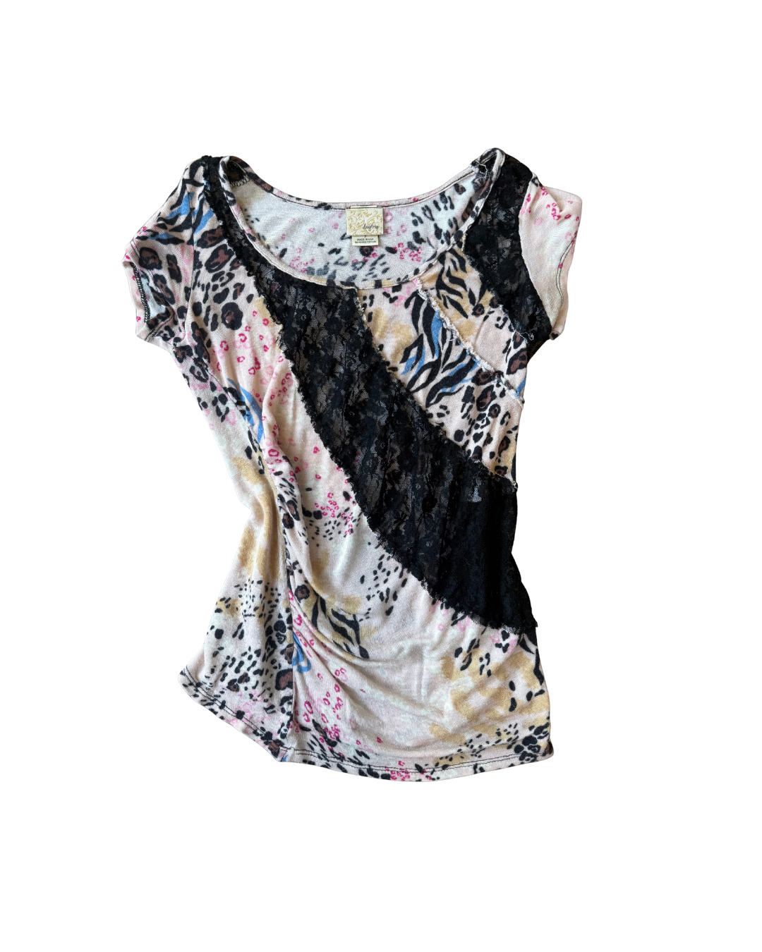 Multi Animal Print Lace Tee - Small