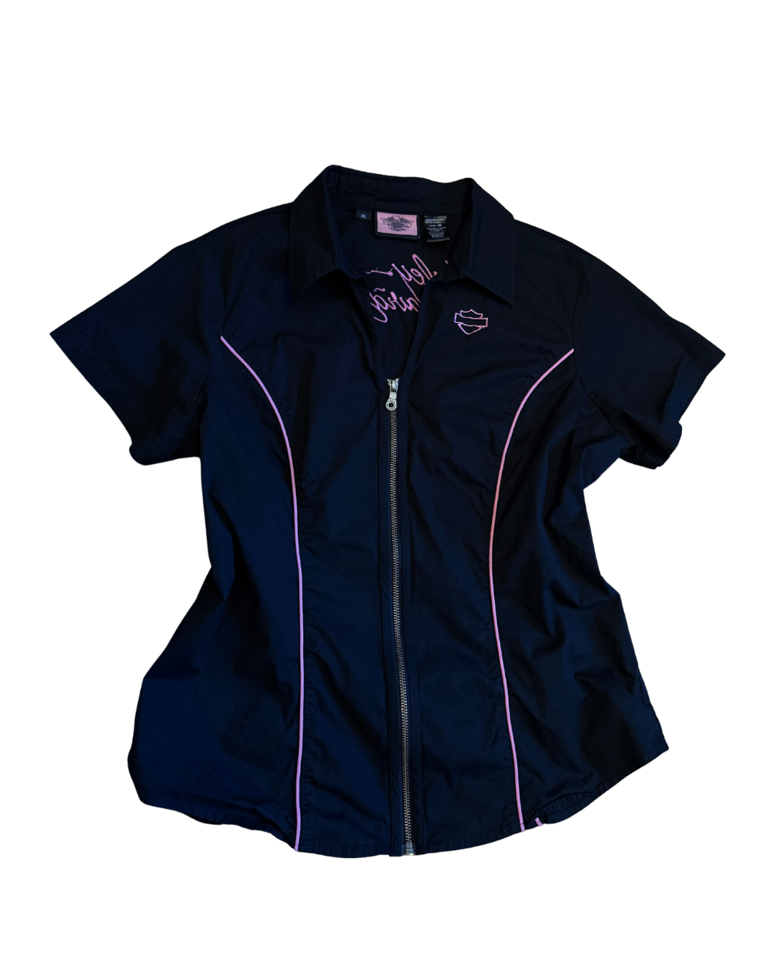 Harley Black & Pink Zip Up Top - XL