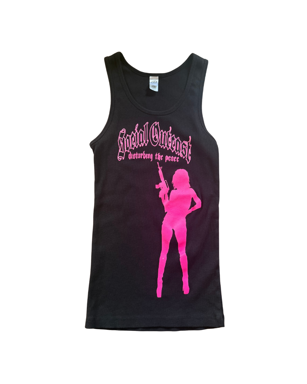 "Social Outcast" Black & Pink Tank - Large