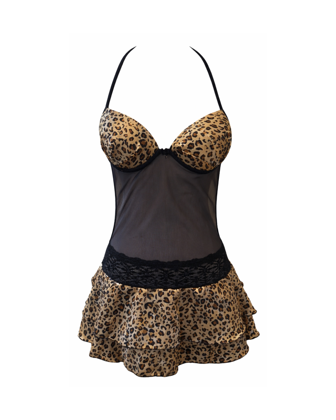 Halter Backless Leopard Mini Dress - S/M