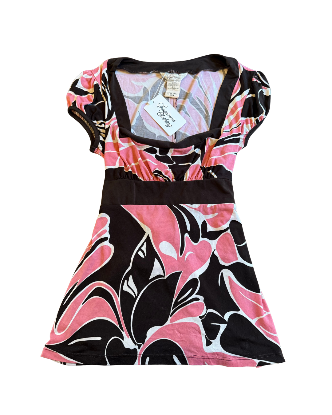 Pink and Brown Babydoll Tie Top - Medium