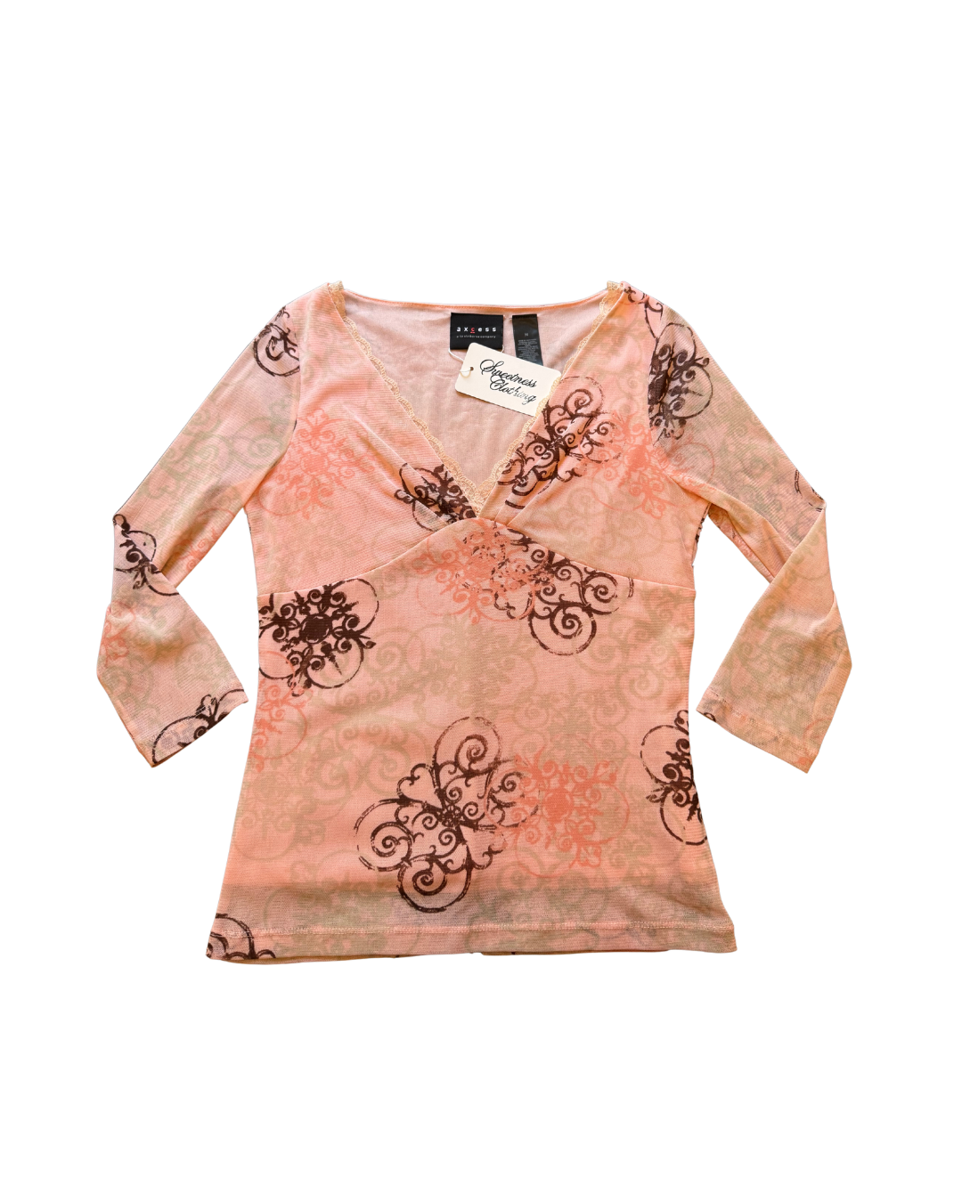 Sheer Lace Quarter Sleeve Blouse - Medium