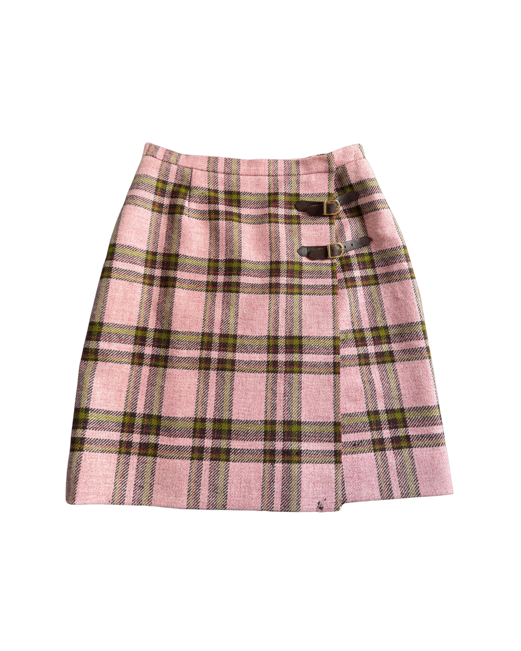 Pink Plaid Wool Skirt - Size 2