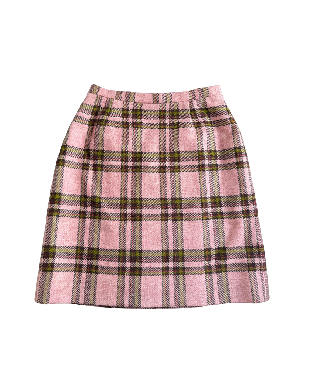 Pink Plaid Wool Skirt - Size 2