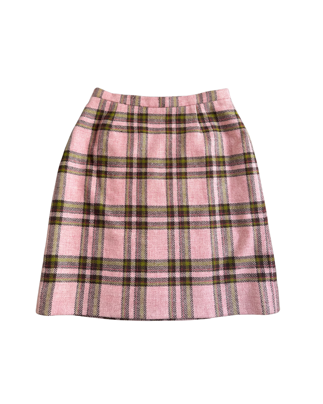 Pink Plaid Wool Skirt - Size 2