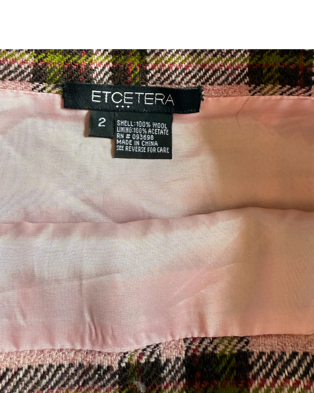 Pink Plaid Wool Skirt - Size 2