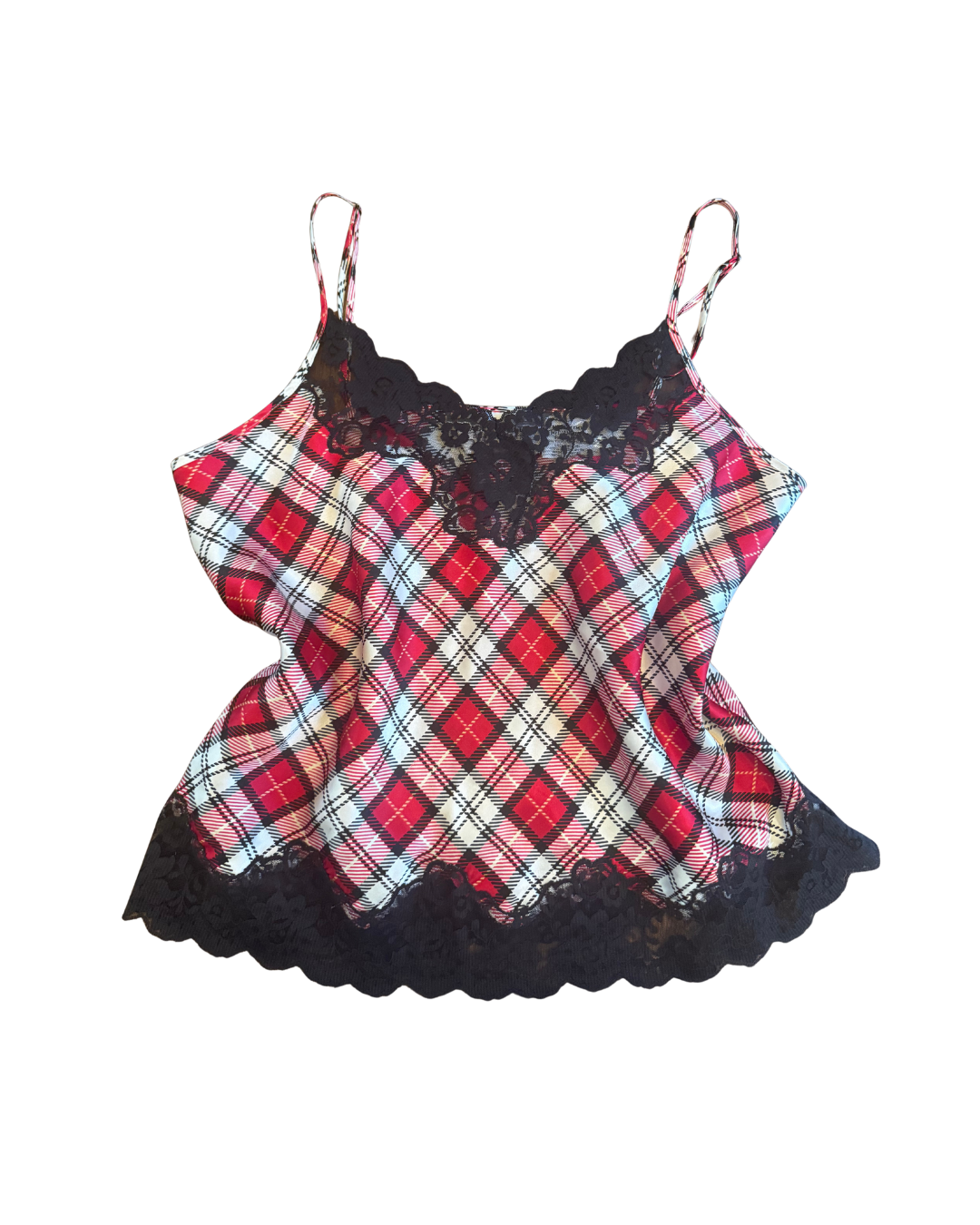 Plaid Lace Trim Tank - Medium