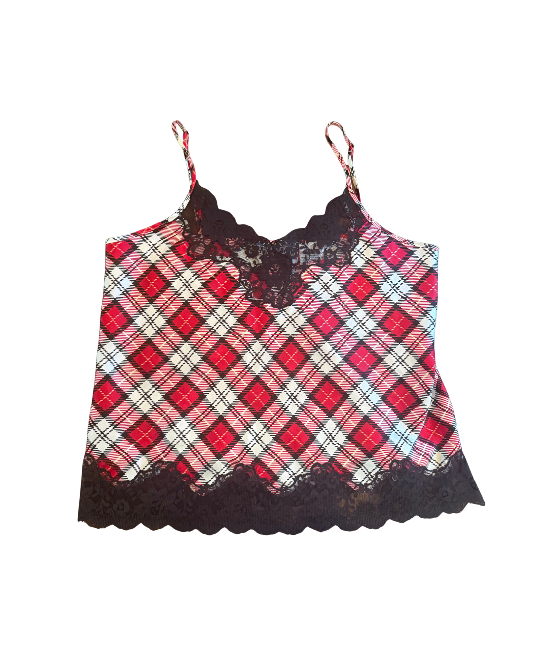 Plaid Lace Trim Tank - Medium