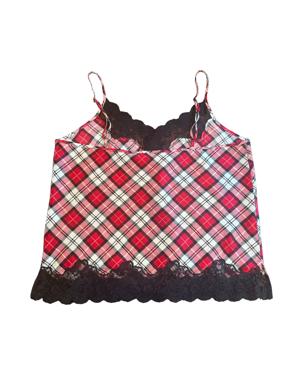 Plaid Lace Trim Tank - Medium